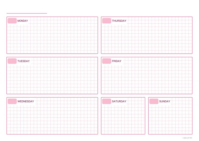 ウィークリーA4方眼ピンク